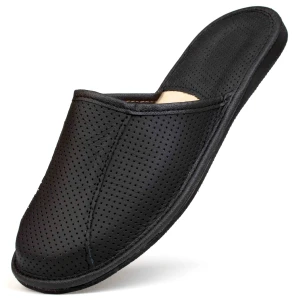 Czarne męskie kapcie skórzane 1229