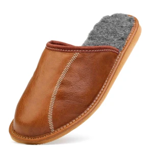 Brązowe kapcie męskie skórzane z ociepleniem 1512