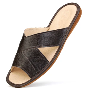 Kapcie męskie skórzane łączone na krzyż duże rozmiary 1227