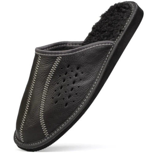 pantofle-kapcie-klapki-meskie-skorzane-zimowe-winter-ocieplane-welna-hausschuhe-slippers-tøfler-tossut-happyfeet-szary-grey