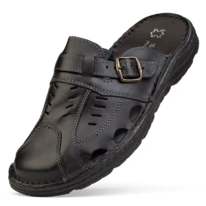 Czarne skórzane klapki na lato 2209