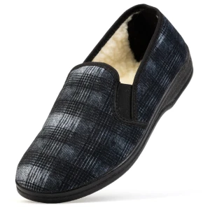 Kapcie w kratę ocieplane wełną z zakrytą piętą 1516